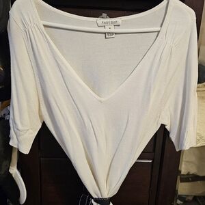 White House Black Market Cream V-Neck Blouse